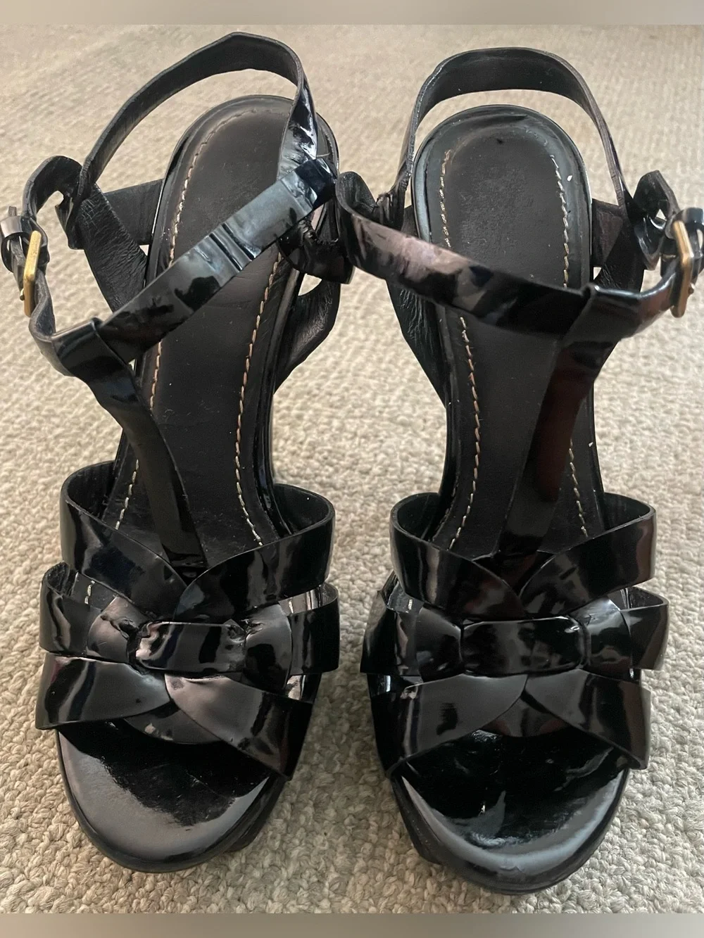 YVES SAINT LAURENT Tribute Platform Sandals In Patent Leather